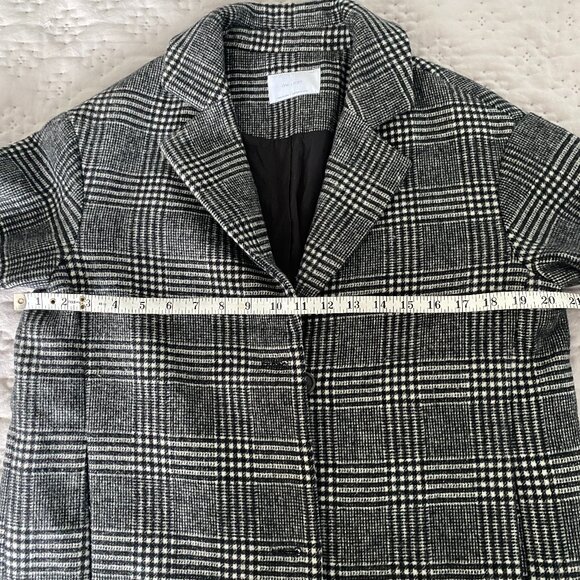 Oak + Fort Black and White Wool Blend Plaid Coat XS - Picture 12 of 14